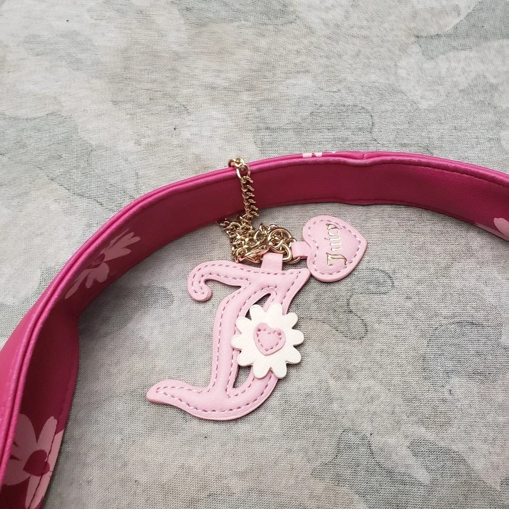 Juicy Couture Purse Womens Pink Leather Embroidered Daisy For Justice W/ Charm
